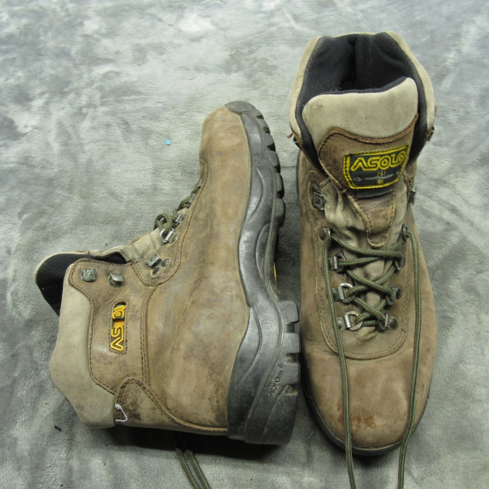 ASOLO Boots Men 8.5 Beige Leather Hiking Vibram Sole Lace Up Outdoor Trekking *
